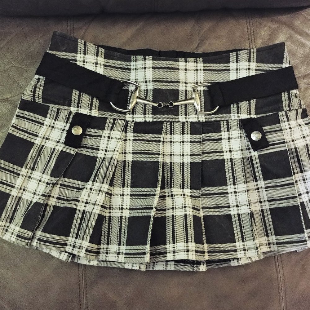 Y2K Medium TRIPP Plaid Mini Skirt Hottopic Black White Egirl goth punk med M 90s - Picture 1 of 4
